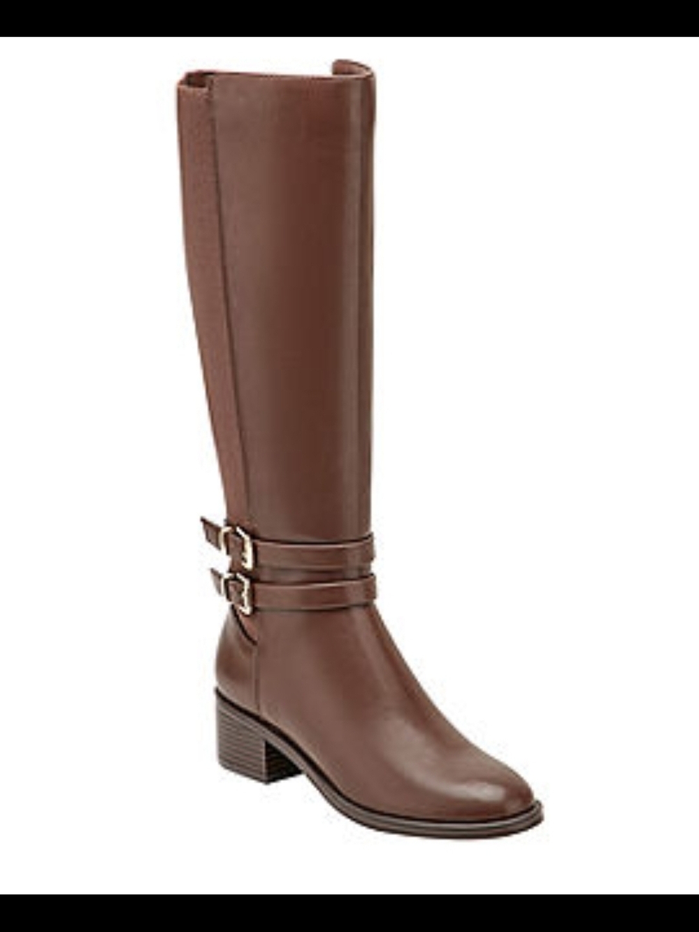 Unisa Brown Knee-High Heeled Boots with Buckle Straps